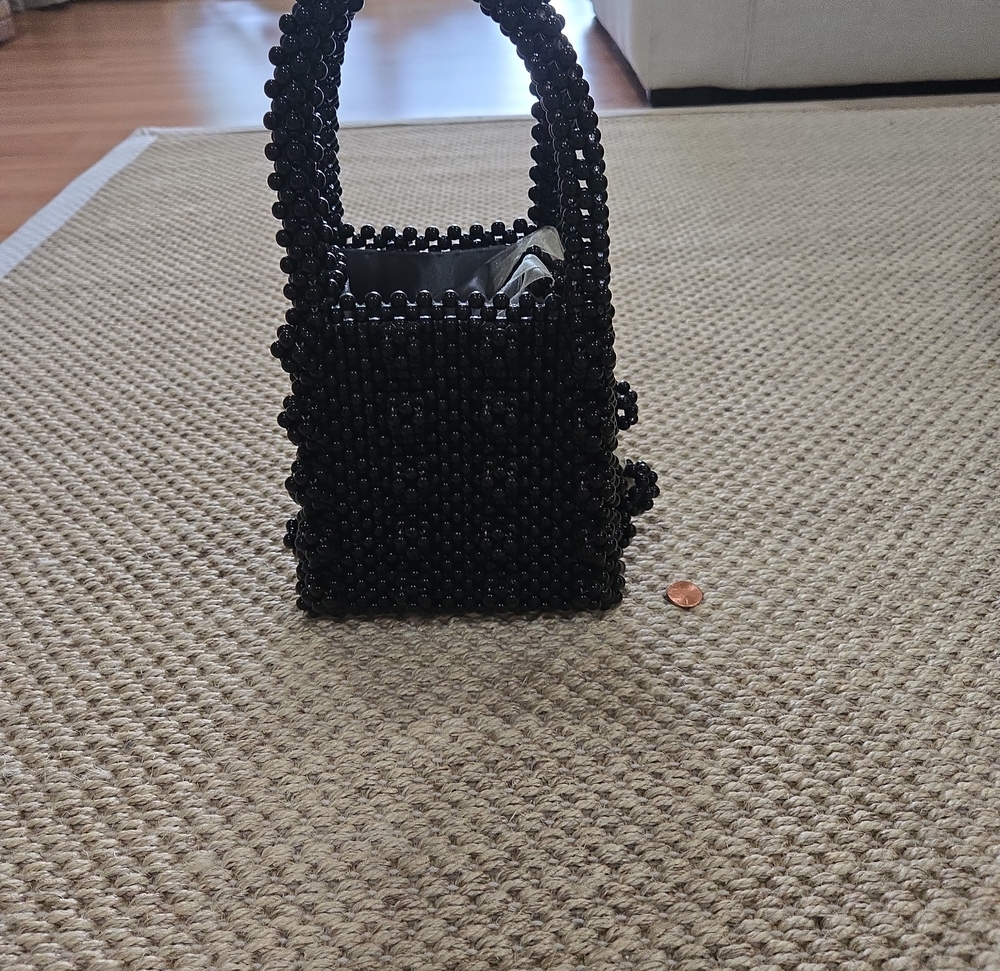 Black Beaded Mini Handbag - Elegant Evening Bag